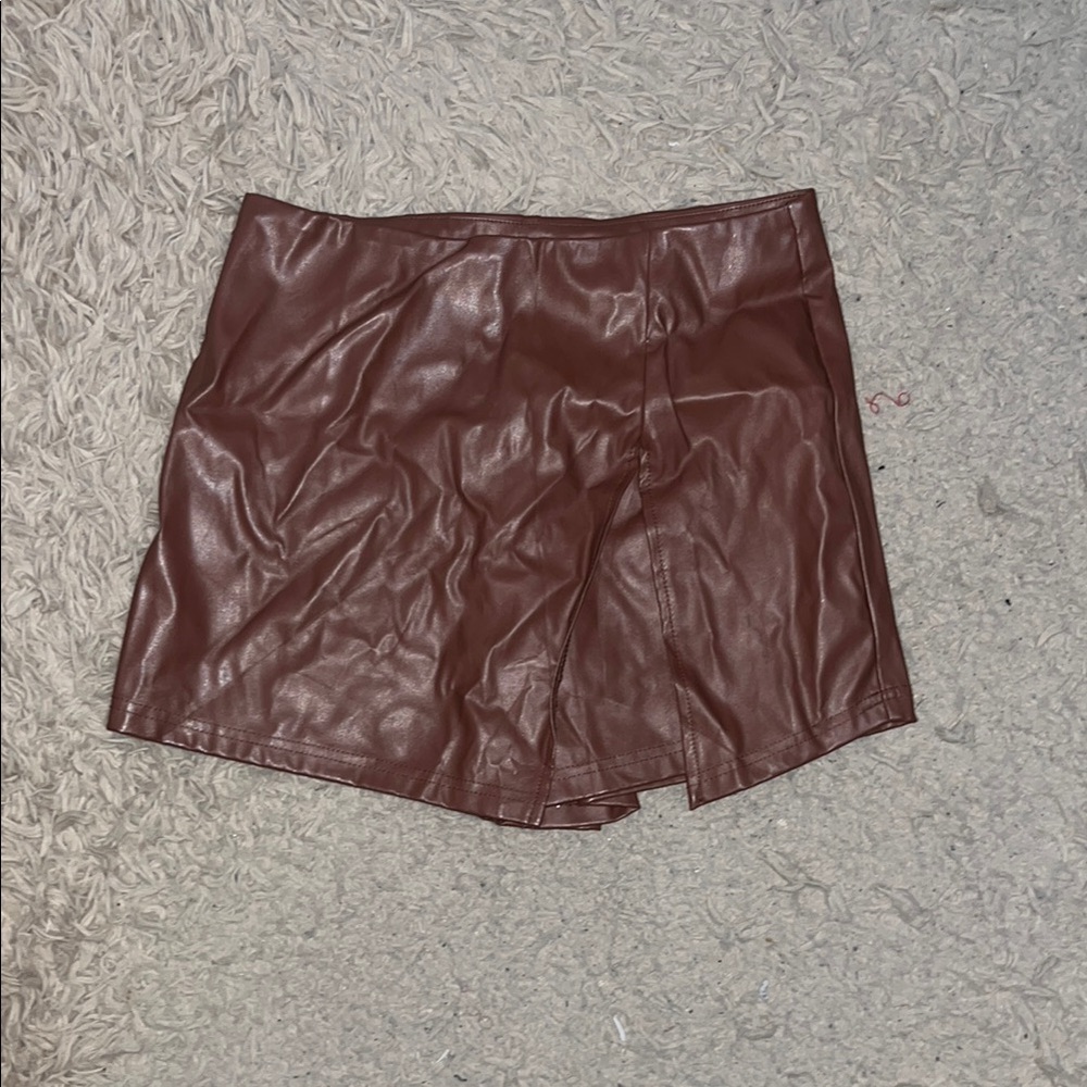 Brown Faux Leather Skort
